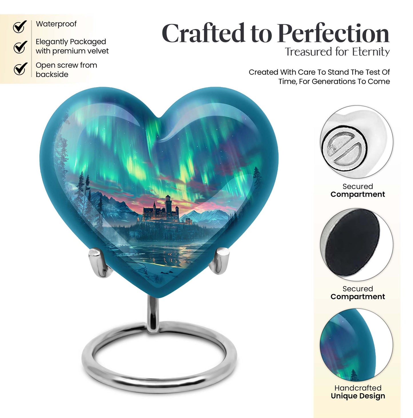 northern lights heart urn