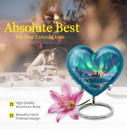 northern lights heart urn