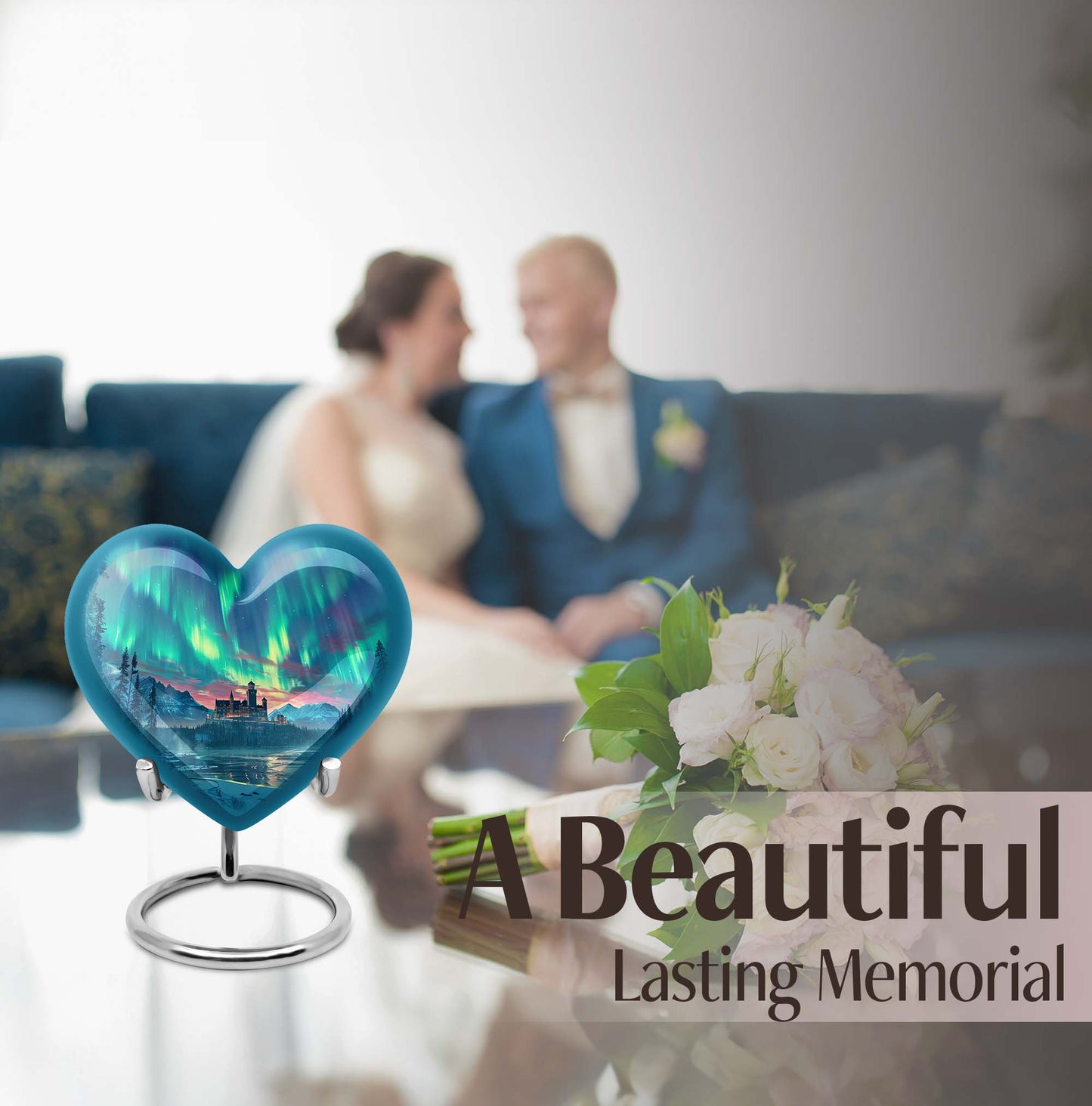 northern lights heart urn