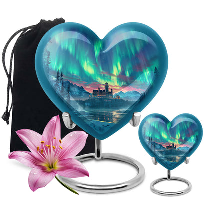 northern lights heart urn