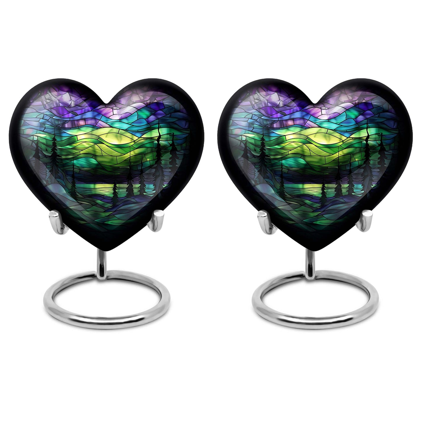 10-inch Northern Lights Urn, heart-shaped, Purple Meadow 
