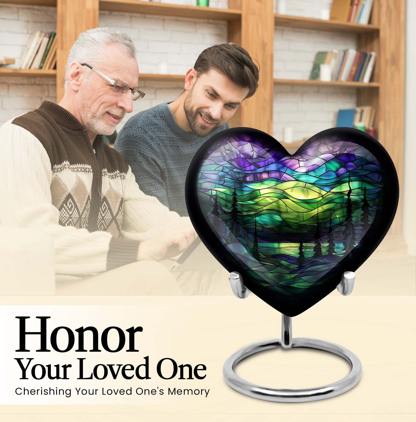 10-inch Northern Lights Urn, heart-shaped, Purple Meadow 