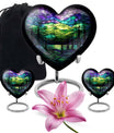 10-inch Northern Lights Urn, heart-shaped, Purple Meadow 