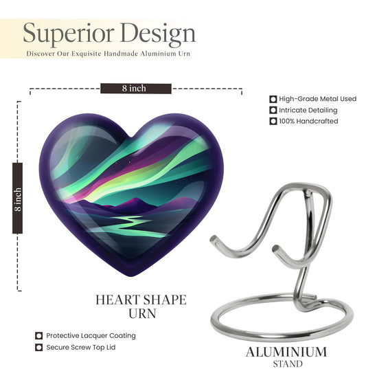 northern lights heart urn