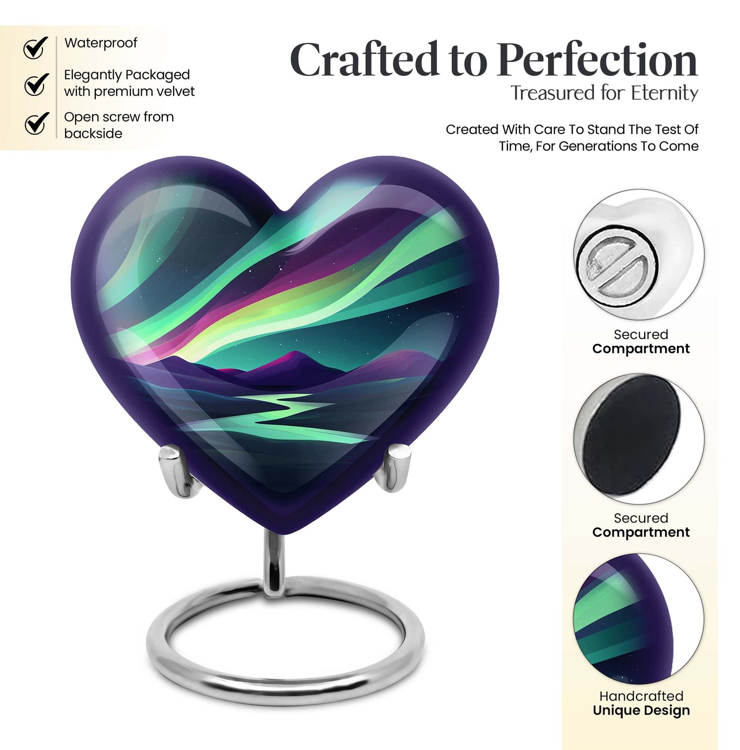 northern lights heart urn