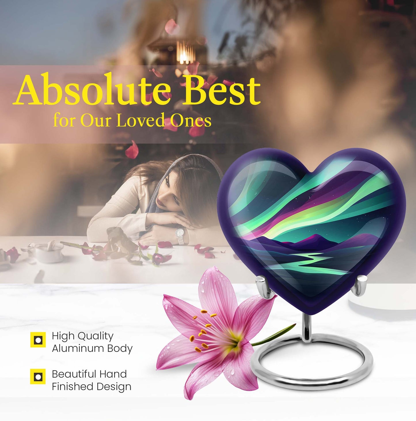 northern lights heart urn