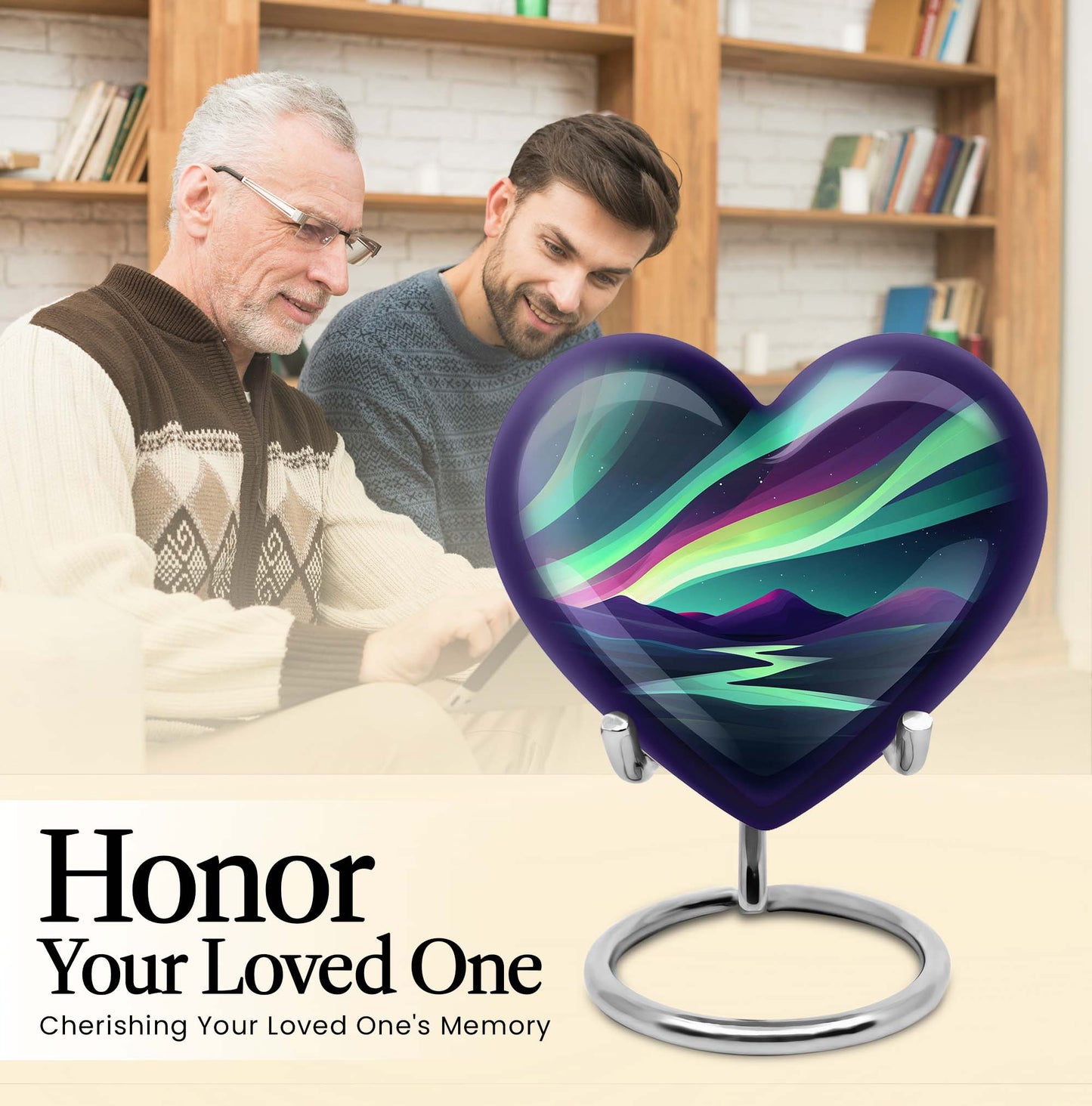 northern lights heart urn