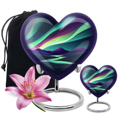 northern lights heart urn