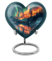 10-inch Northern Lights Heart Urn for custom burial, made of Aluminium