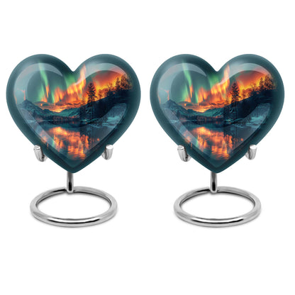 10-inch Northern Lights Heart Urn for custom burial, made of Aluminium