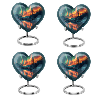 10-inch Northern Lights Heart Urn for custom burial, made of Aluminium