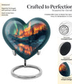 10-inch Northern Lights Heart Urn for custom burial, made of Aluminium