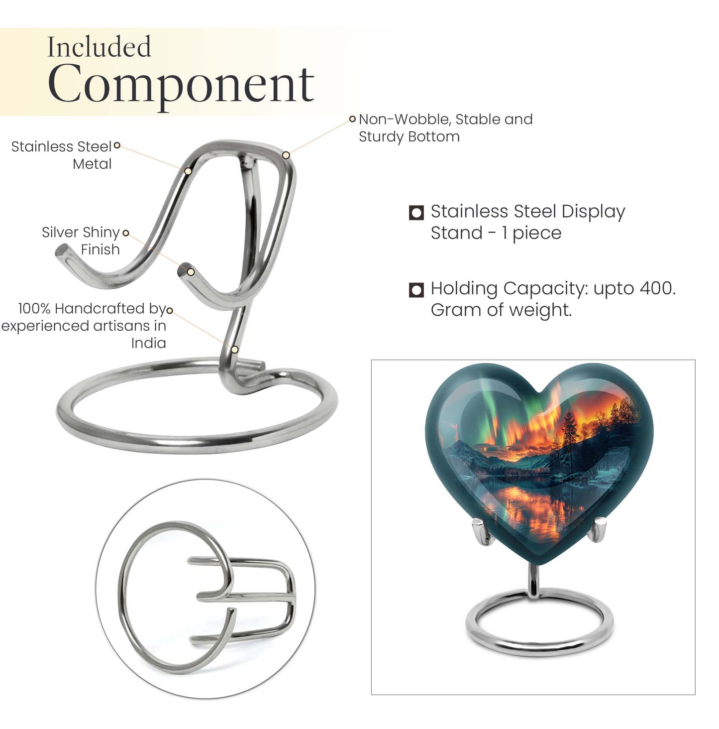 10-inch Northern Lights Heart Urn for custom burial, made of Aluminium