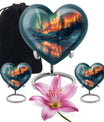 10-inch Northern Lights Heart Urn for custom burial, made of Aluminium