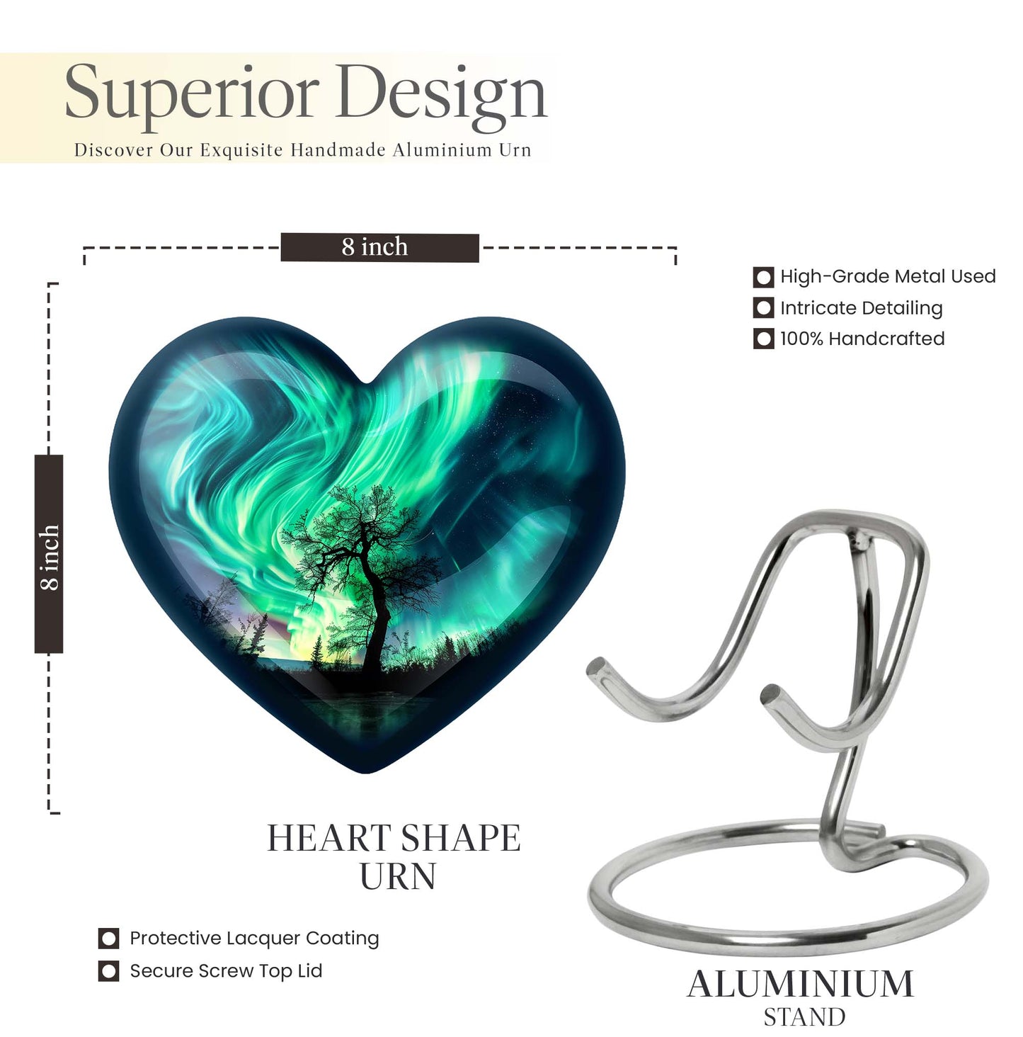 Heart-shaped Northern Lights urn