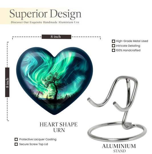Heart-shaped Northern Lights urn