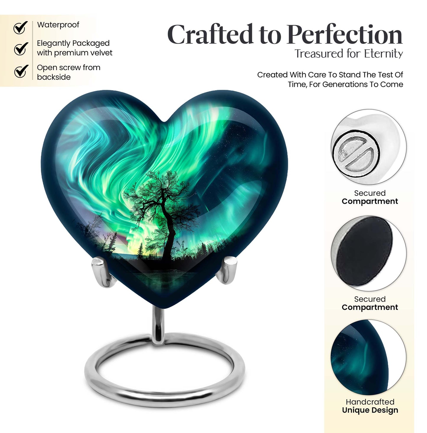 Heart-shaped Northern Lights urn