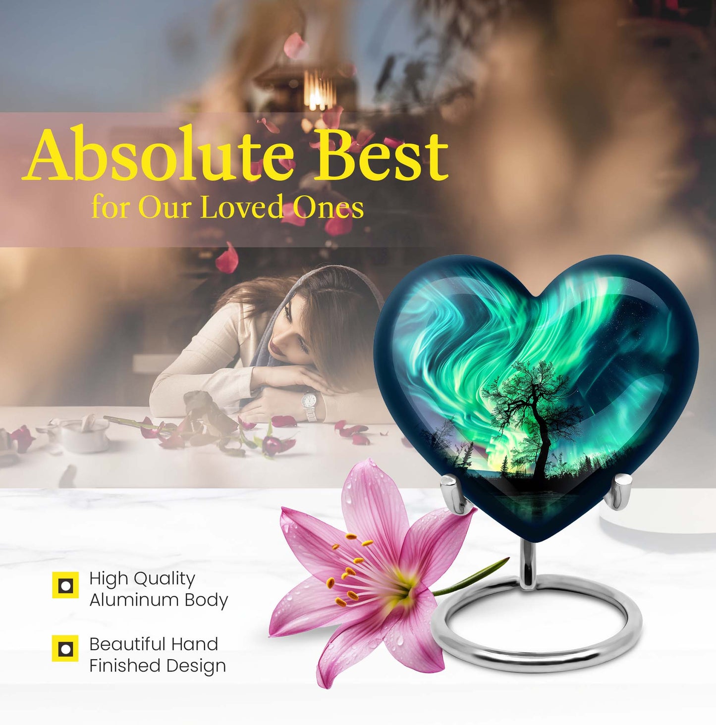 Heart-shaped Northern Lights urn