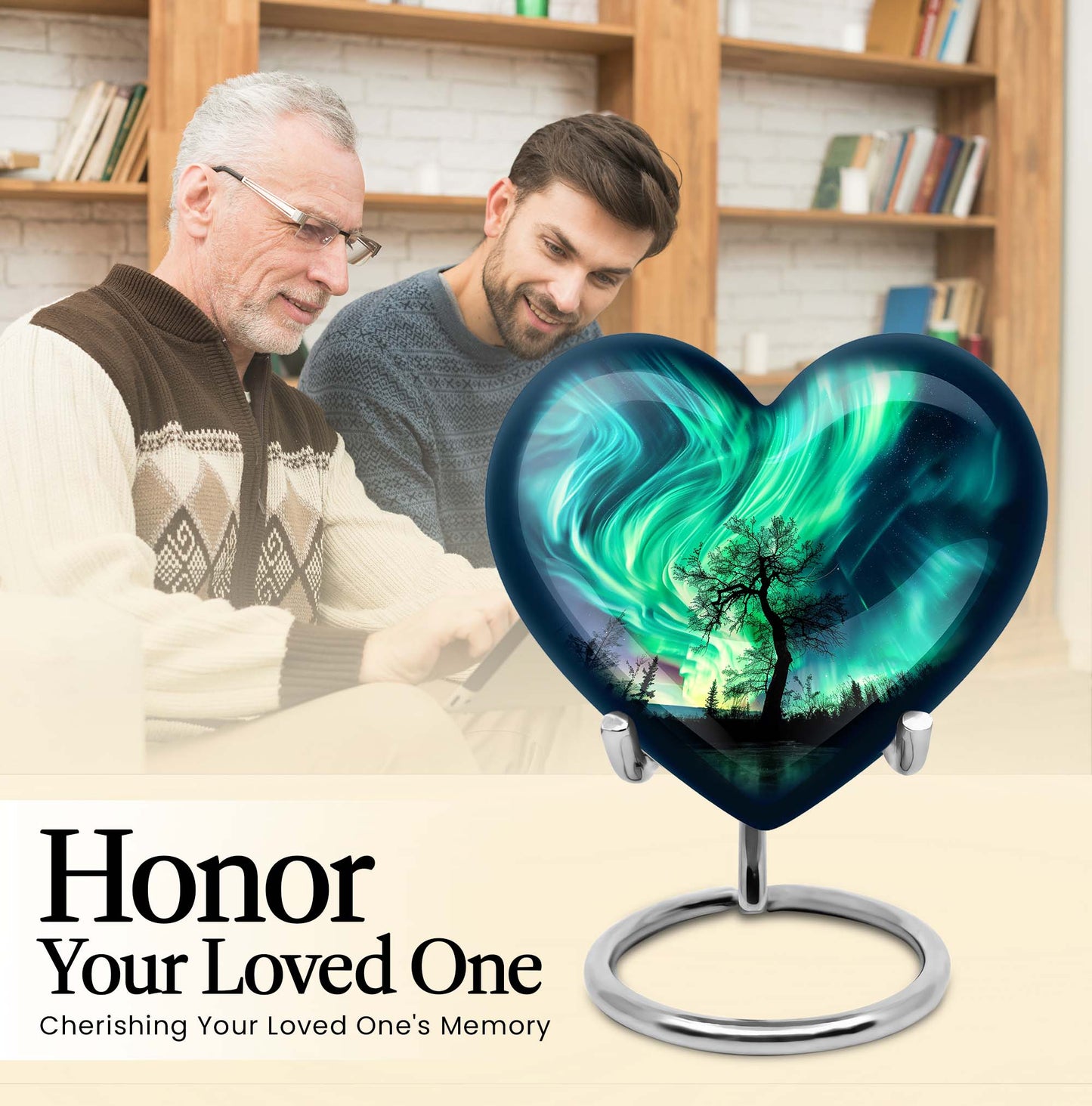 Heart-shaped Northern Lights urn