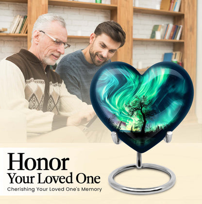 Heart-shaped Northern Lights urn