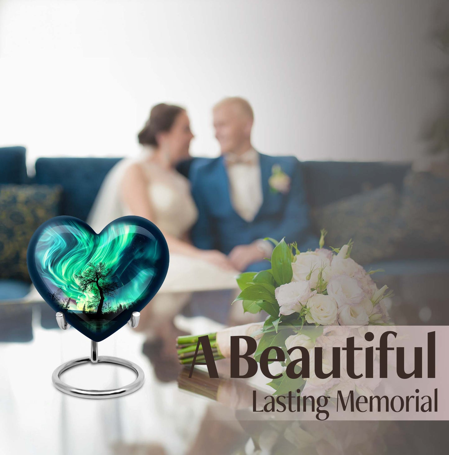 Heart-shaped Northern Lights urn