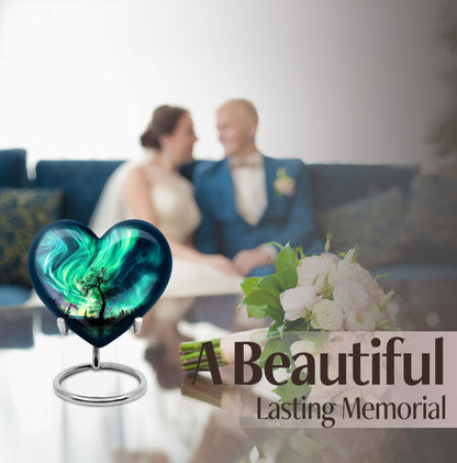 Heart-shaped Northern Lights urn