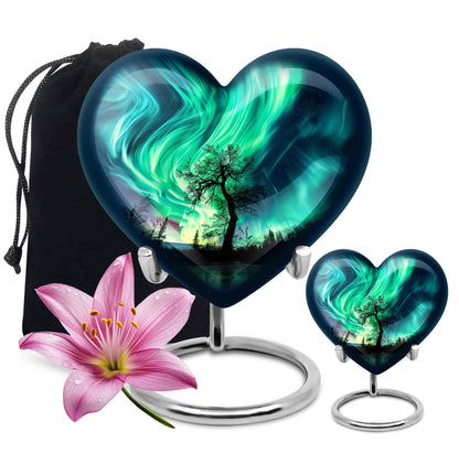 Heart-shaped Northern Lights urn