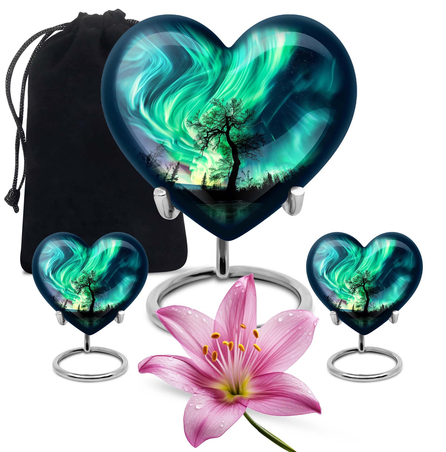 Heart-shaped Northern Lights urn