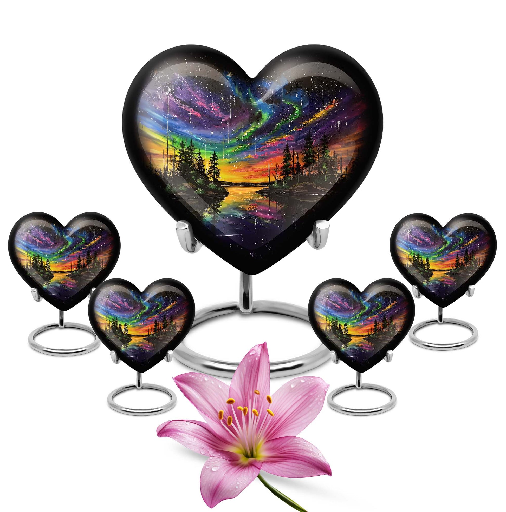 Purple Meadow, Heart-shaped Northern Lights Urn, 