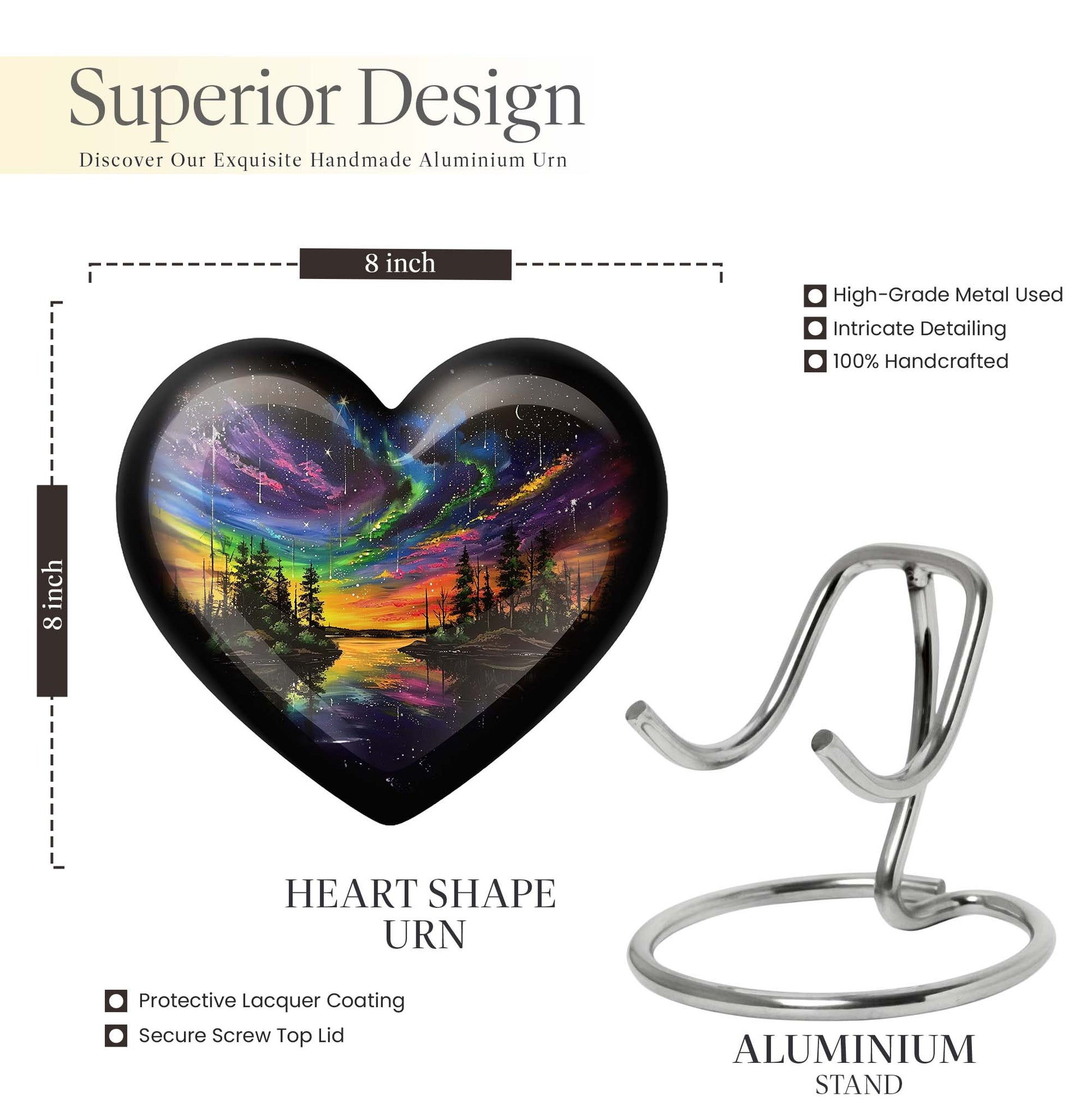 Purple Meadow, Heart-shaped Northern Lights Urn, 