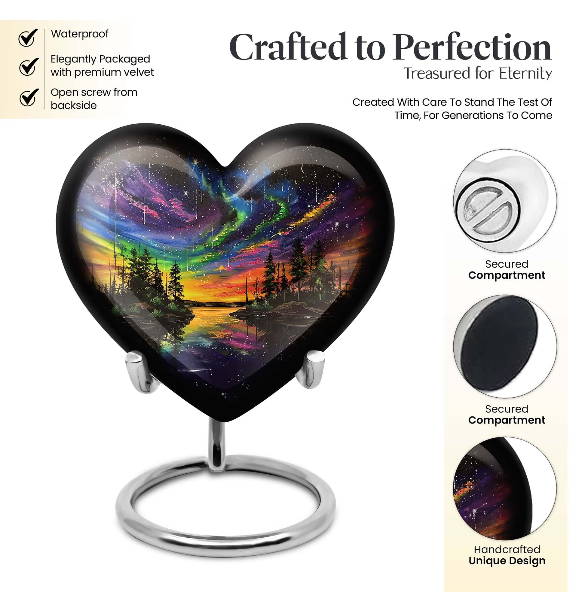 Purple Meadow, Heart-shaped Northern Lights Urn, 