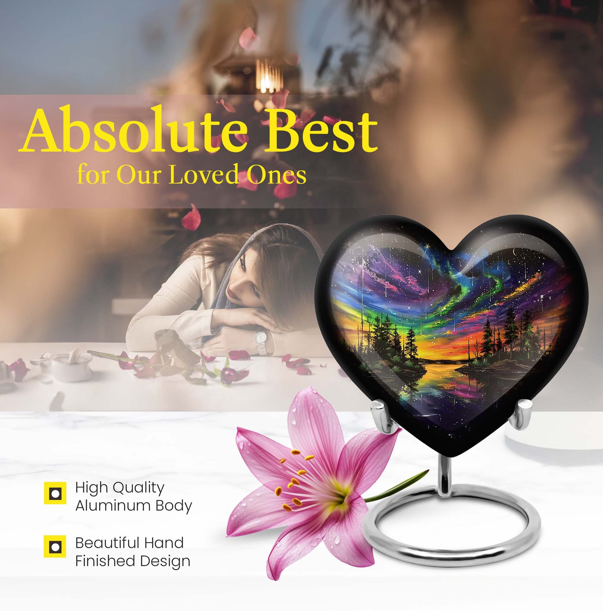 Purple Meadow, Heart-shaped Northern Lights Urn, 