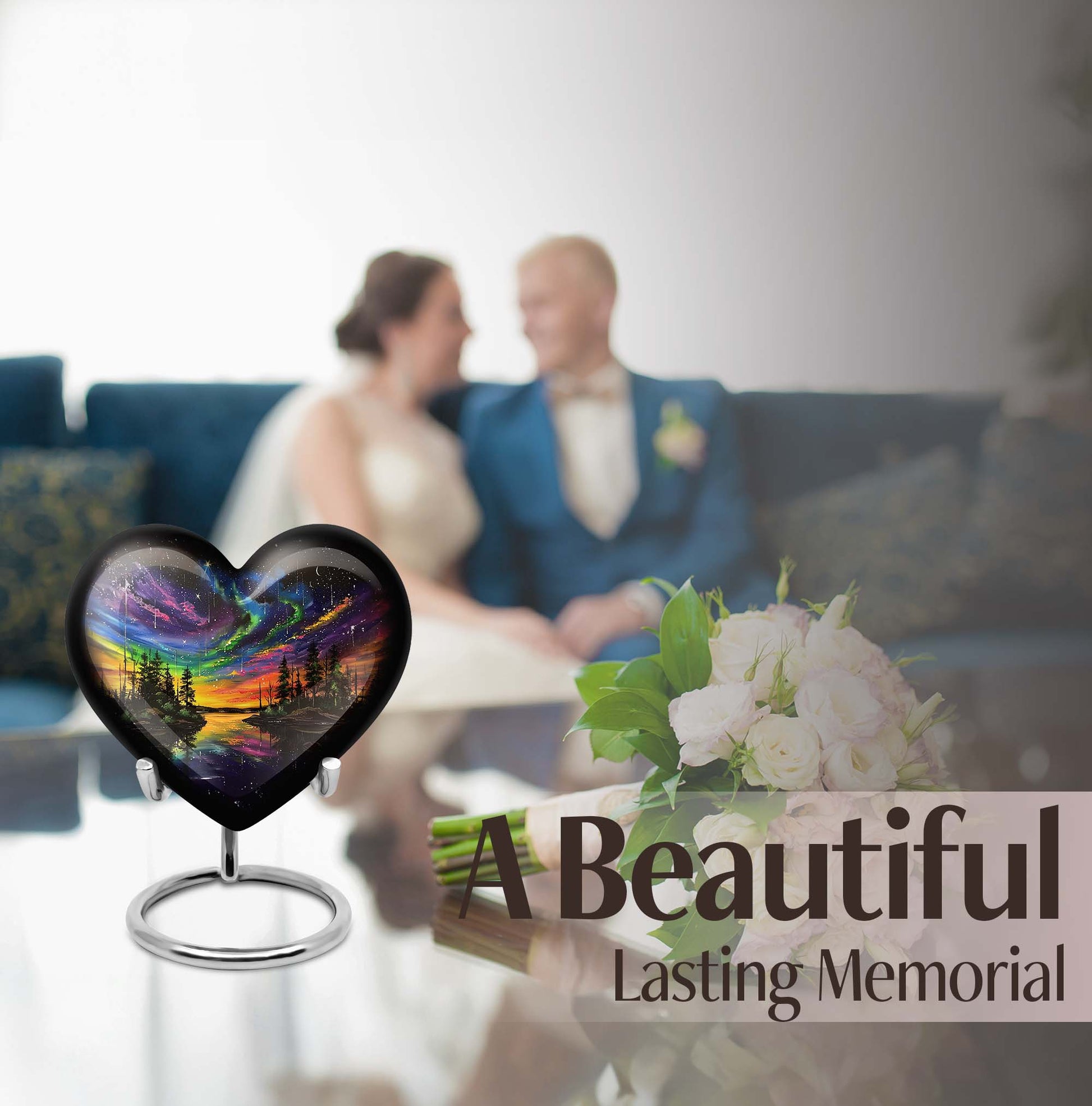 Purple Meadow, Heart-shaped Northern Lights Urn, 