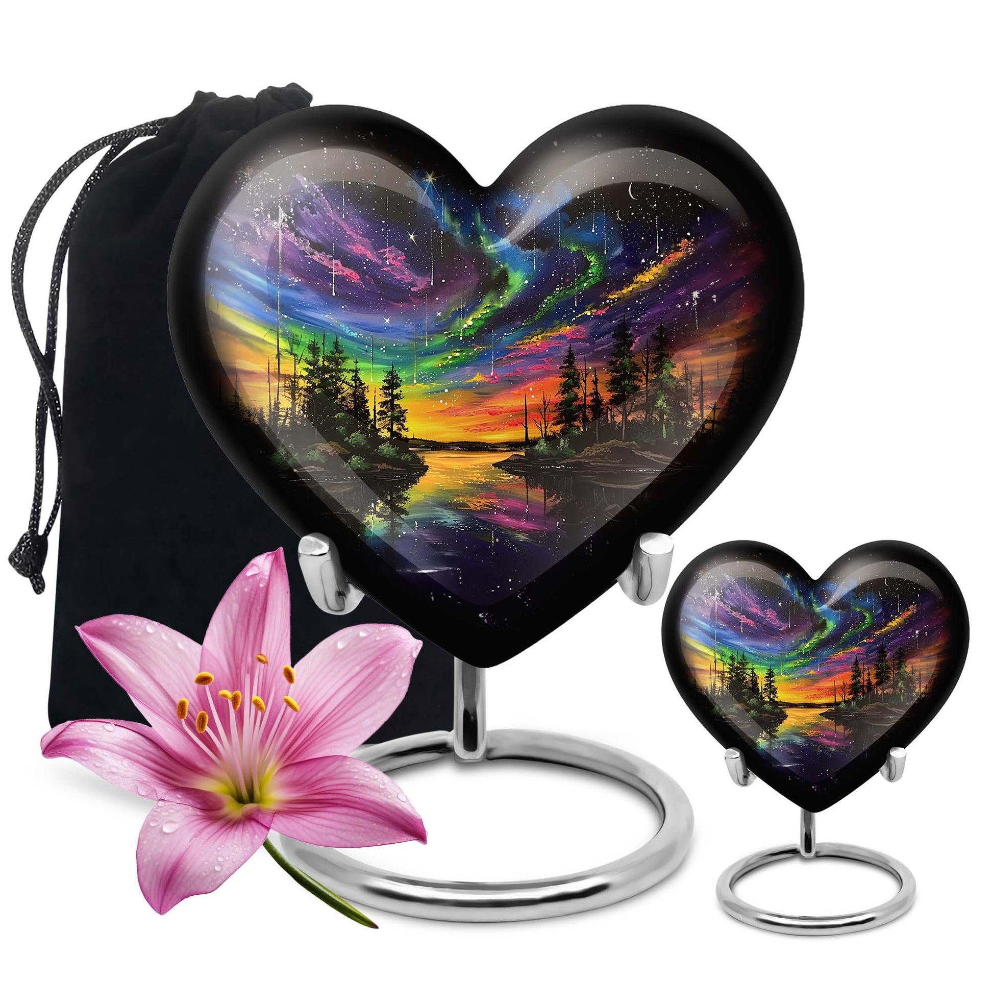 Purple Meadow, Heart-shaped Northern Lights Urn, 