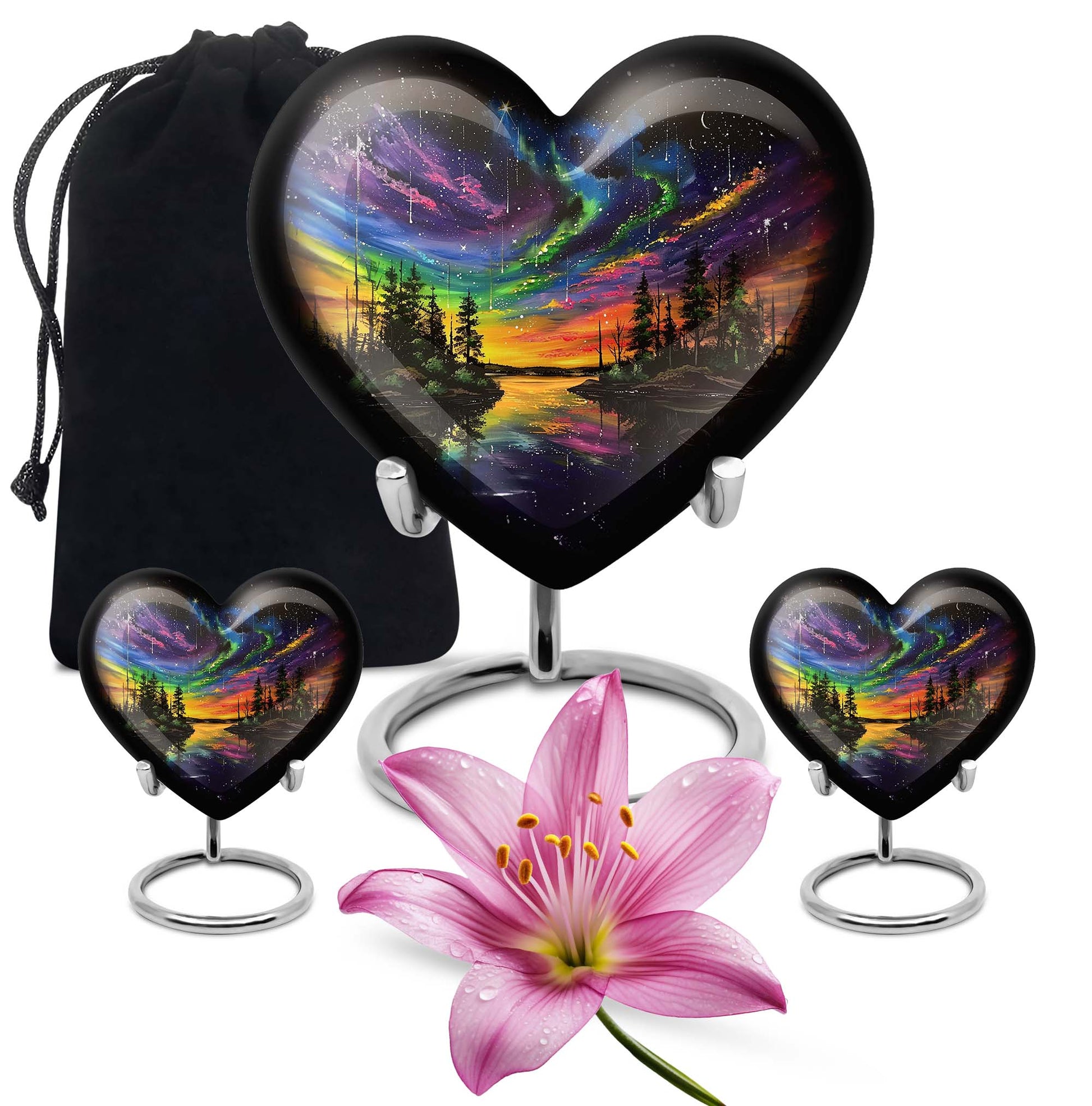 Purple Meadow, Heart-shaped Northern Lights Urn, 