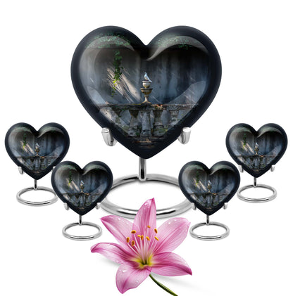 Large heart-shaped Dove Urn, purple meadow themed Aluminium Memorial Urn for ashes with customization