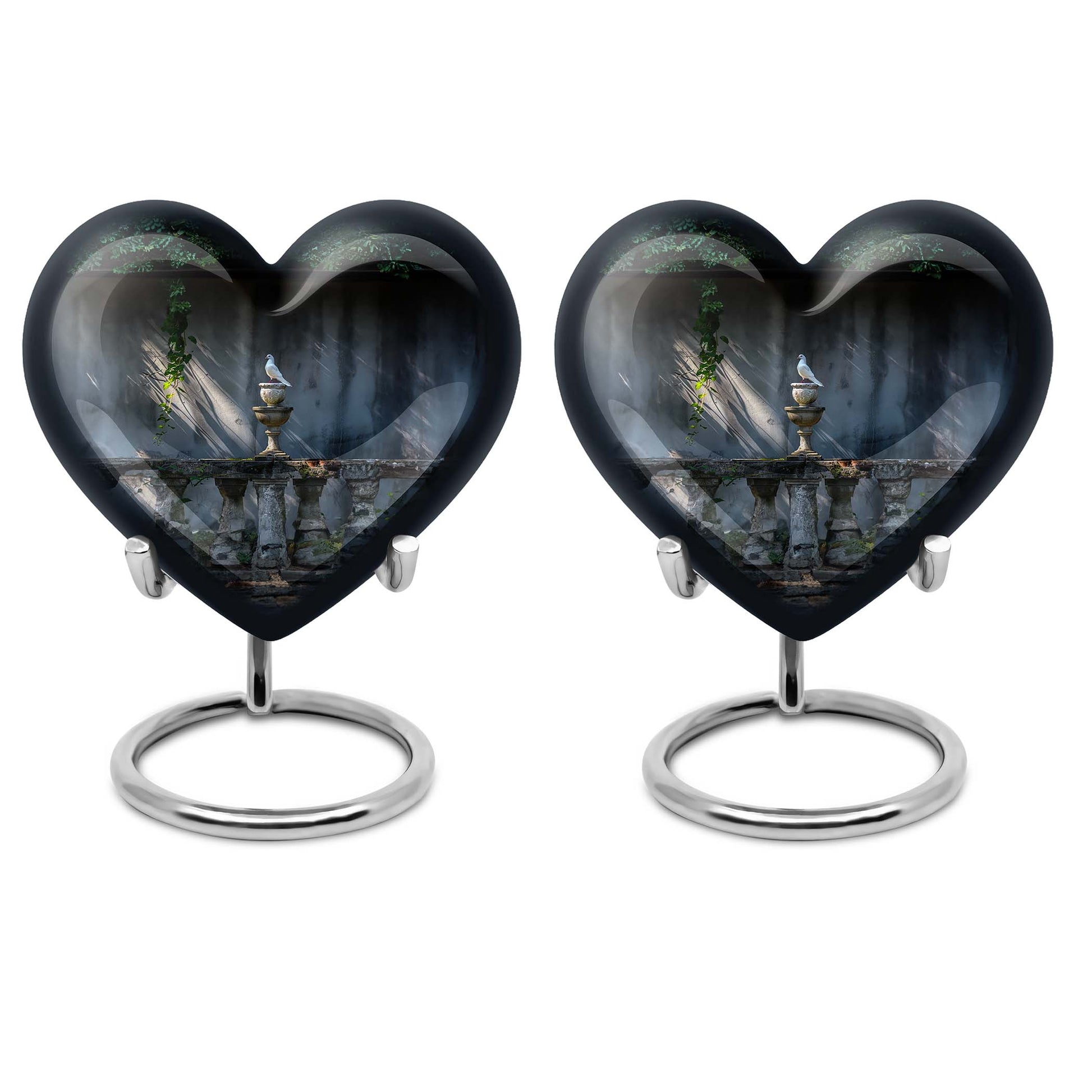 Large heart-shaped Dove Urn, purple meadow themed Aluminium Memorial Urn for ashes with customization