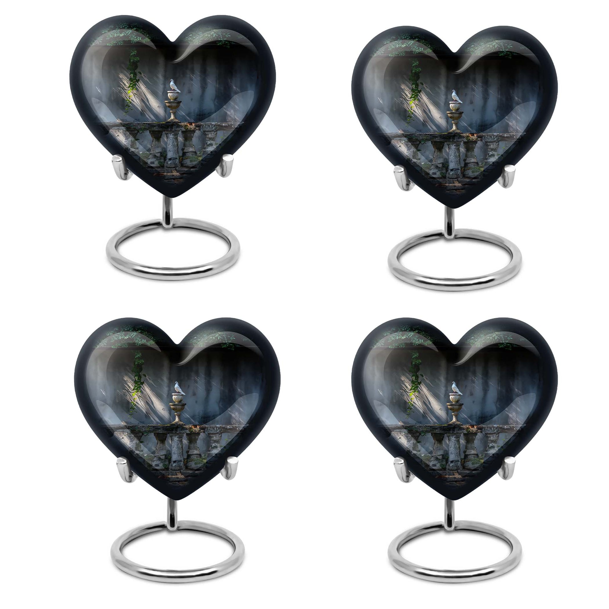 Large heart-shaped Dove Urn, purple meadow themed Aluminium Memorial Urn for ashes with customization