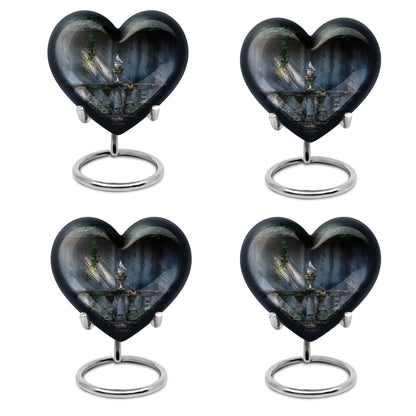 Large heart-shaped Dove Urn, purple meadow themed Aluminium Memorial Urn for ashes with customization