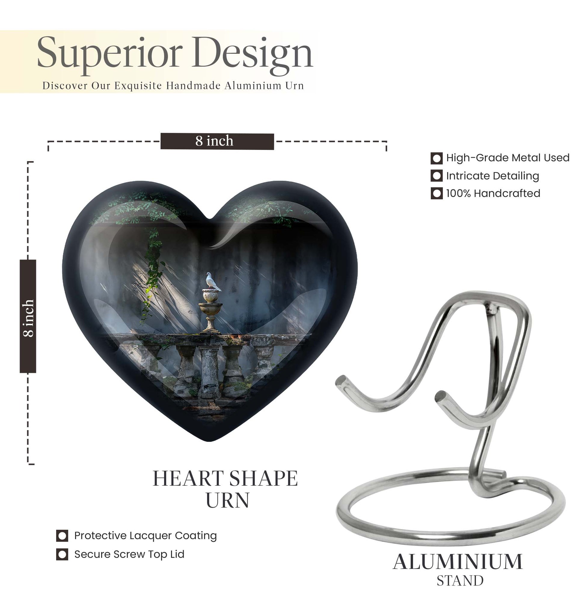 Large heart-shaped Dove Urn, purple meadow themed Aluminium Memorial Urn for ashes with customization