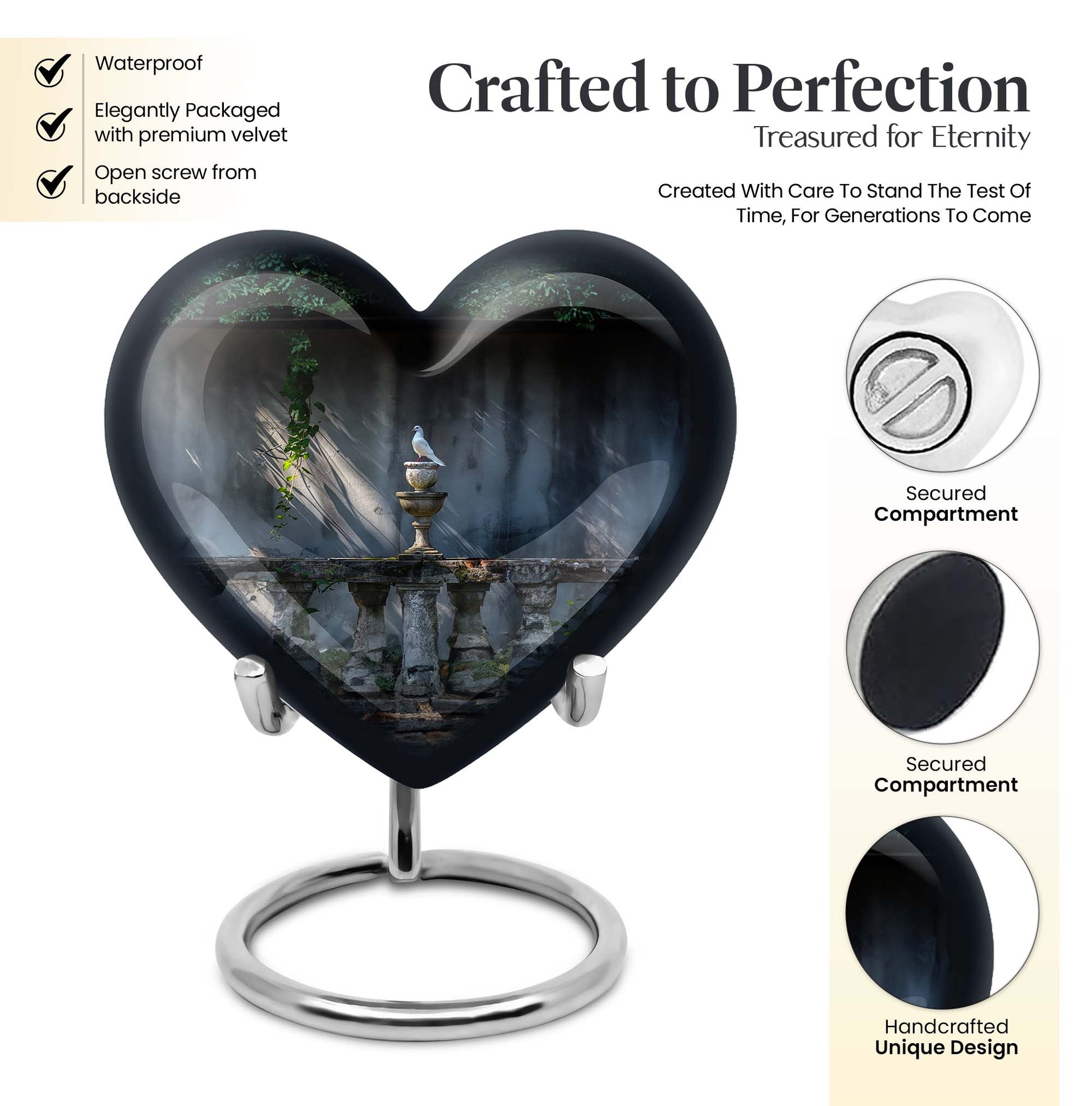 Large heart-shaped Dove Urn, purple meadow themed Aluminium Memorial Urn for ashes with customization