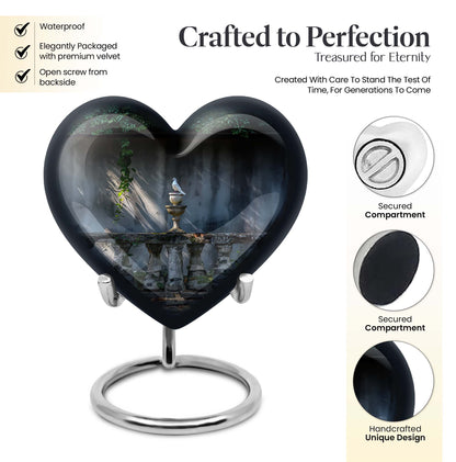 Large heart-shaped Dove Urn, purple meadow themed Aluminium Memorial Urn for ashes with customization