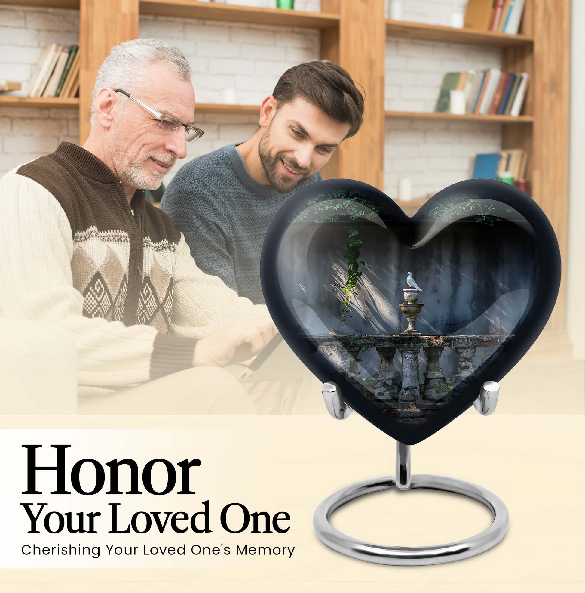 Large heart-shaped Dove Urn, purple meadow themed Aluminium Memorial Urn for ashes with customization