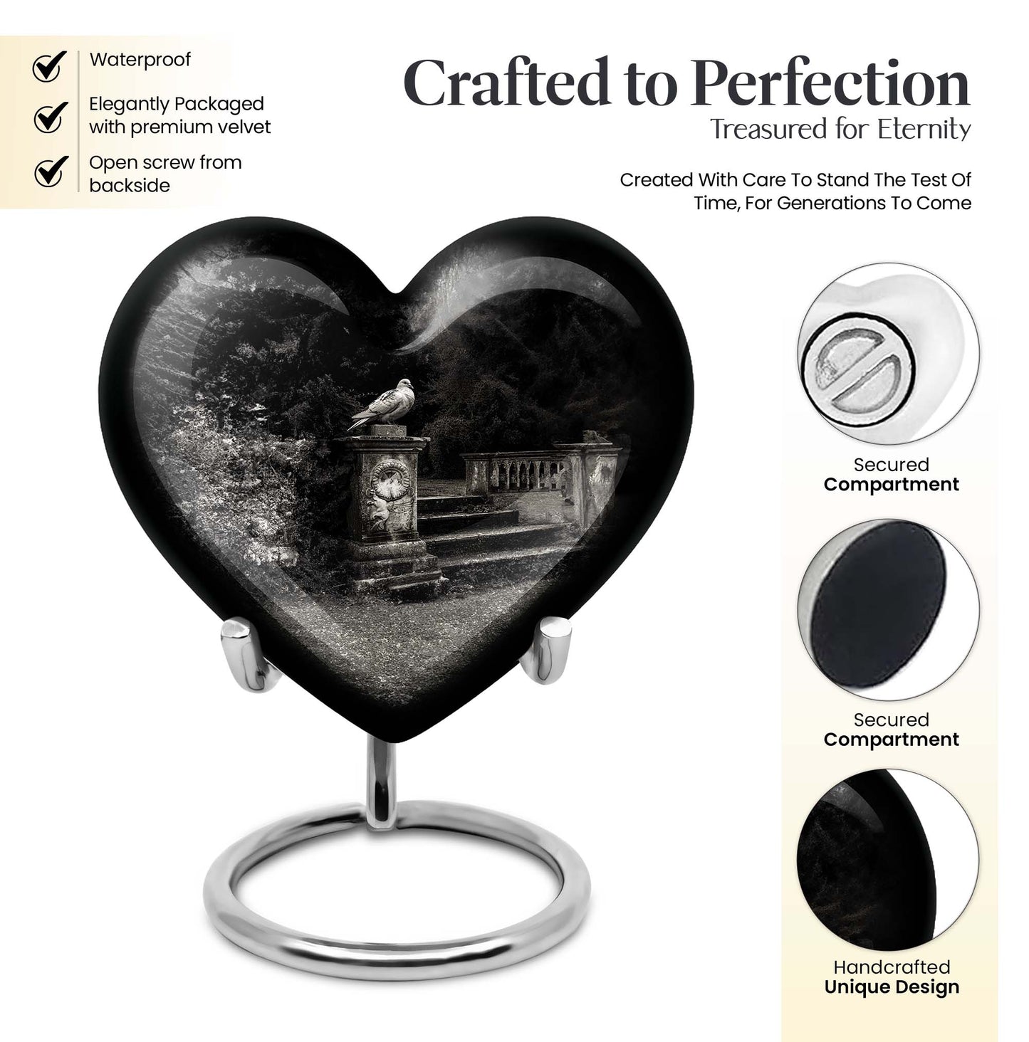 10-inch heart urn, elegant dove urn
