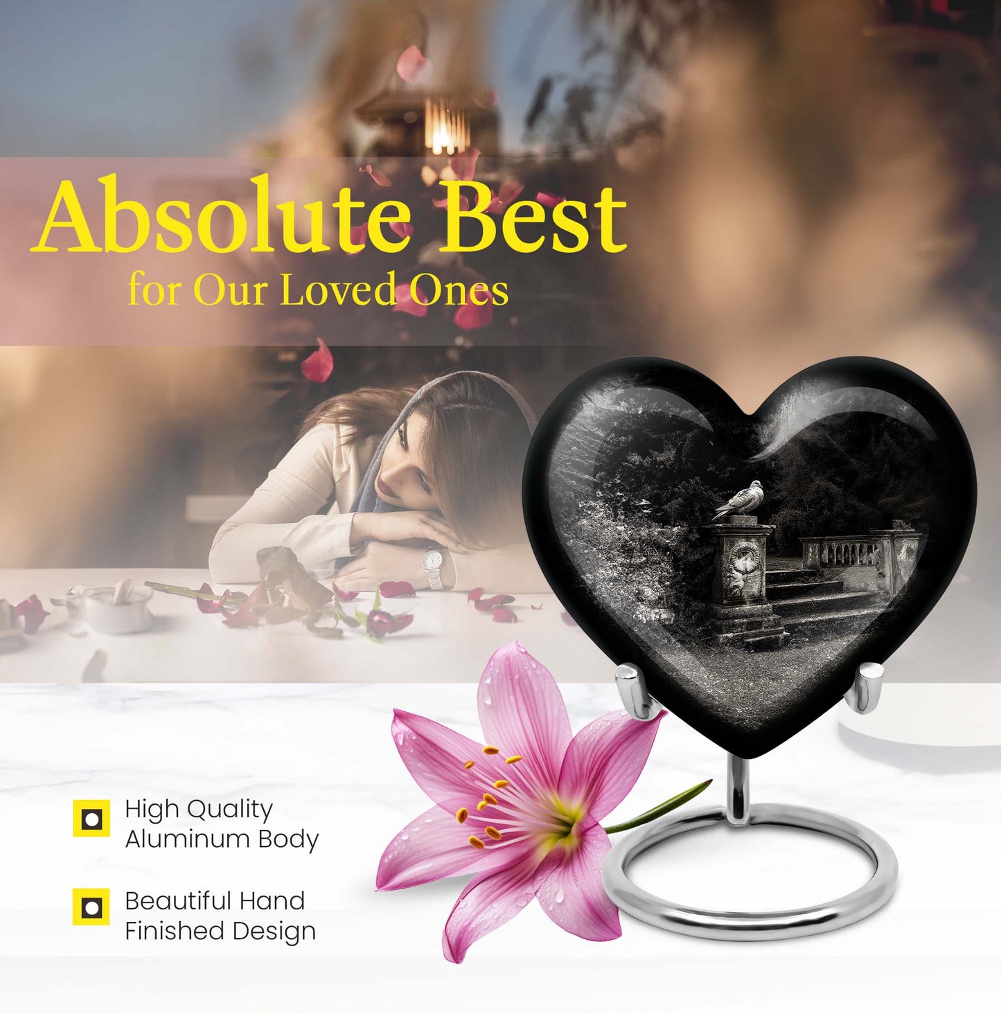 10-inch heart urn, elegant dove urn