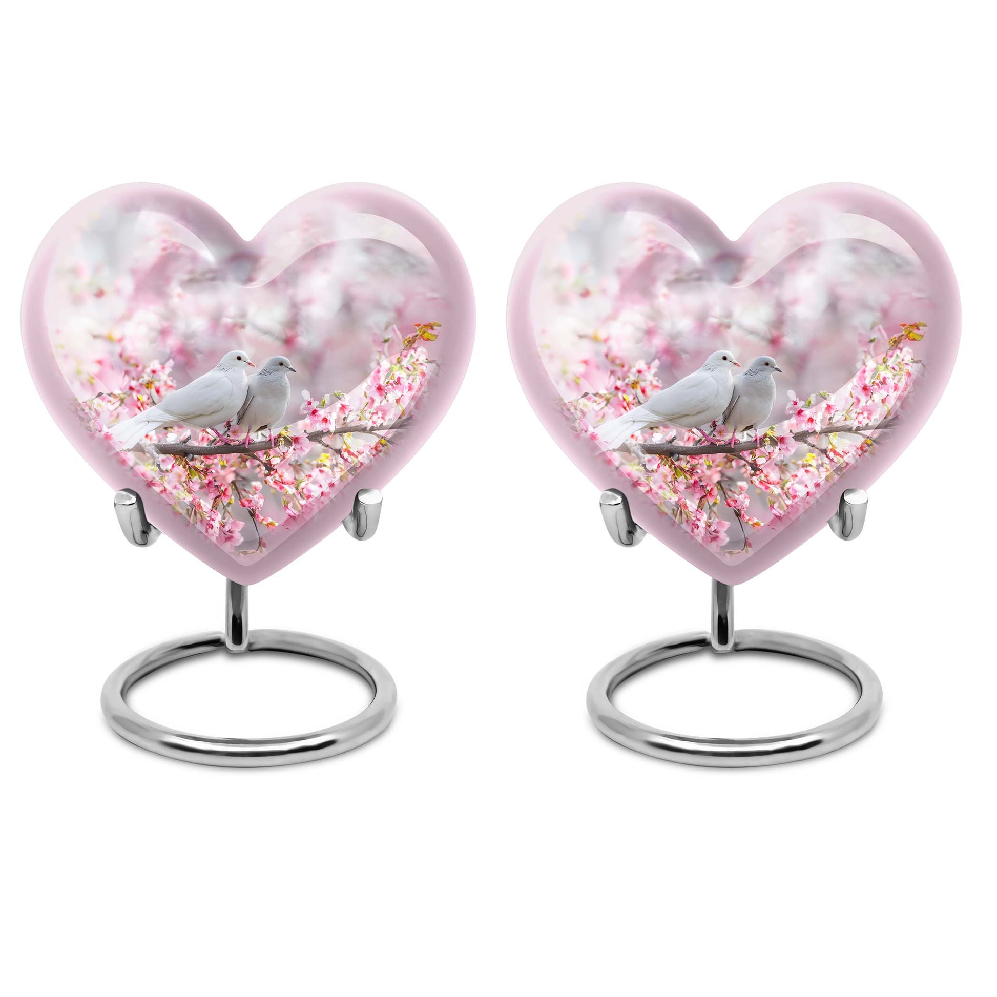 White Couple Dove Pink Urns For Loved Ones - Burial Urns For Couple