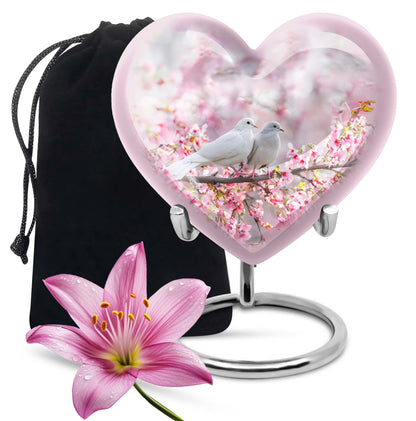 heart-shaped dove burial urn
