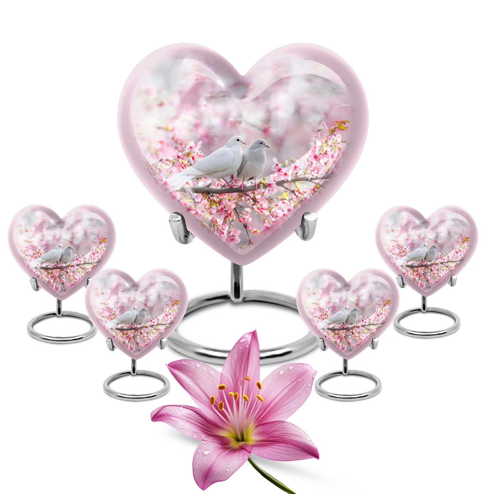 White Couple Dove Pink Urns For Loved Ones - Burial Urns For Couple