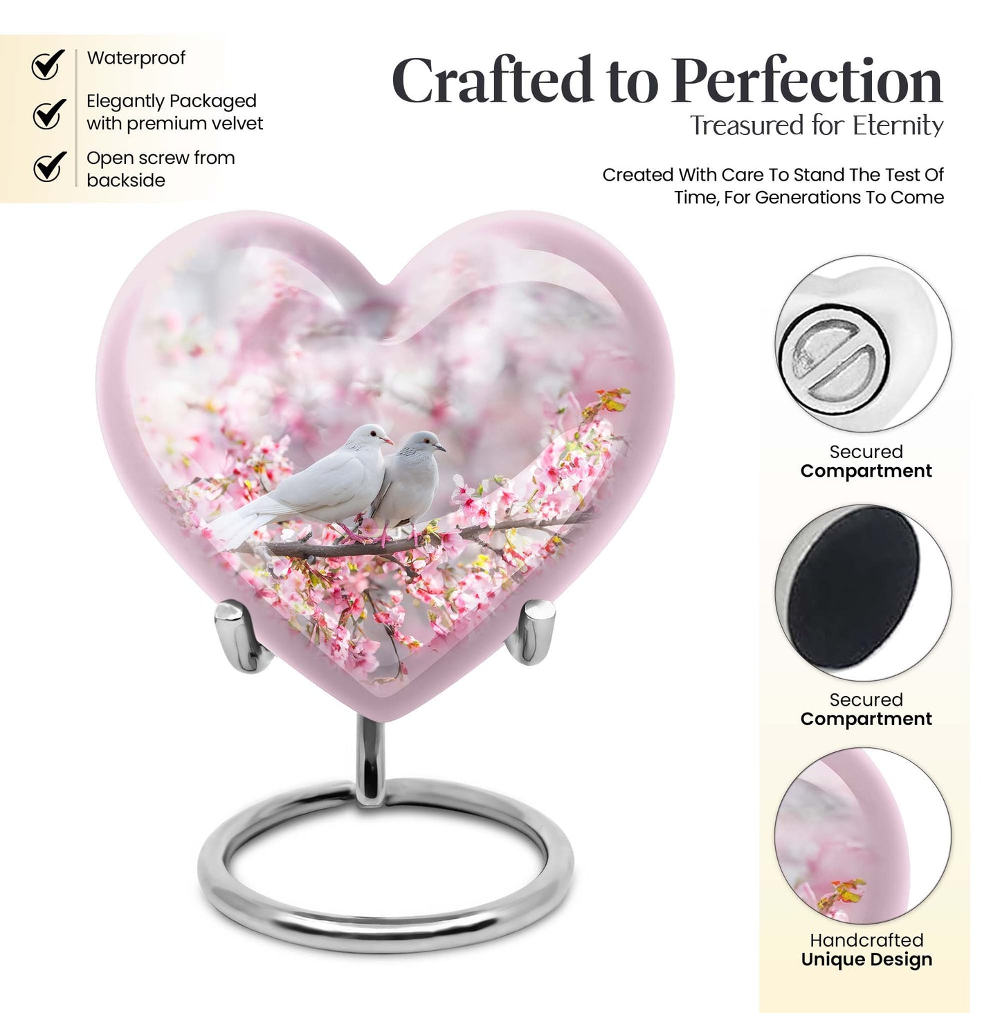heart-shaped dove burial urn