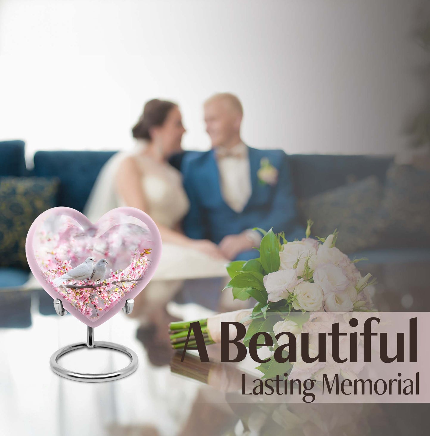 heart-shaped dove burial urn